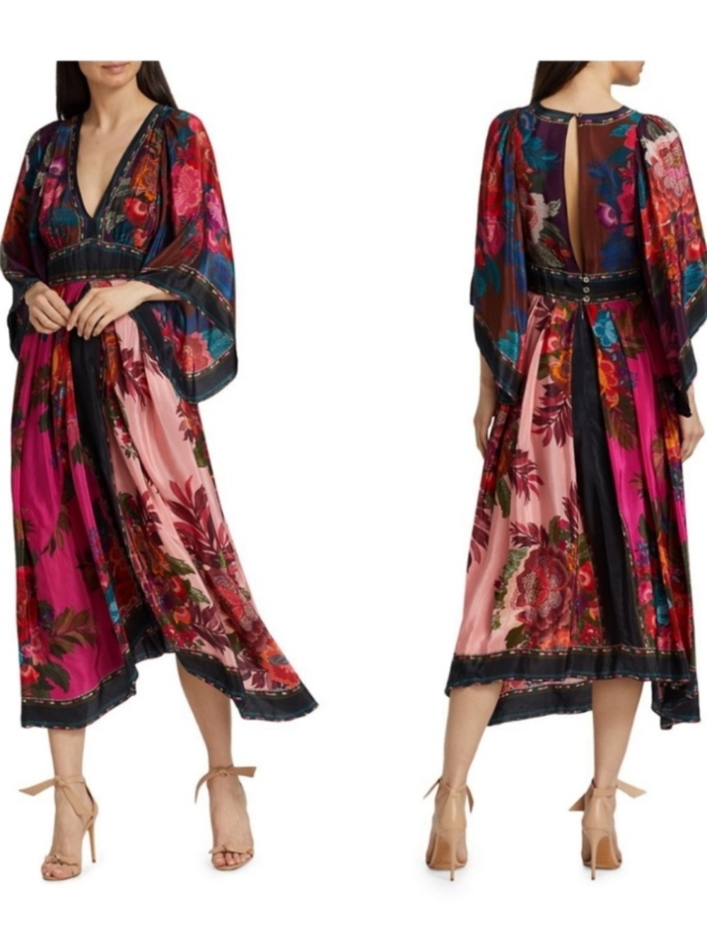 NWT Anthropologie Farm Rio Flower Scarves Flowy Scarf Floral Midi Dress M $300 - Picture 2 of 7